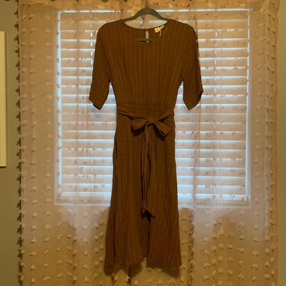 'Halle' Pin Stripe Dress in Chestnut